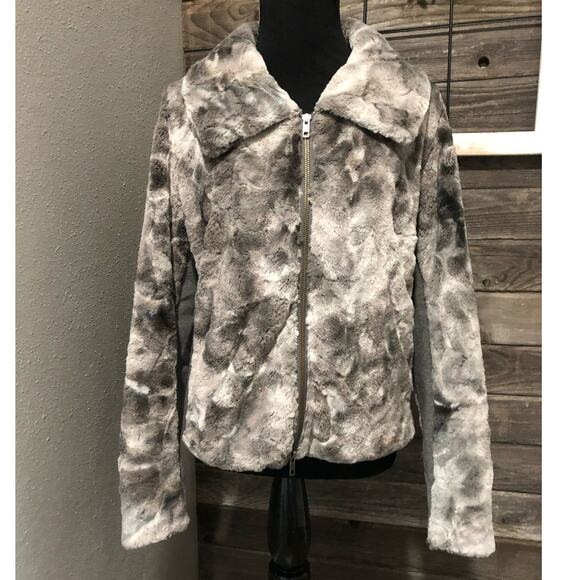 Cabi faux fur dress bomber-style jacket white/gray women's size small - Picture 1 of 9